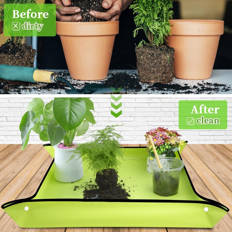 SupKing Repotting Mat 29.5"x 29.5" for Indoor Plant Transplanting Green Large Garden Mat Gift for Plant Lovers Oxford Fabric Portable Potting Tray for Gardening Mess Control - Image 2